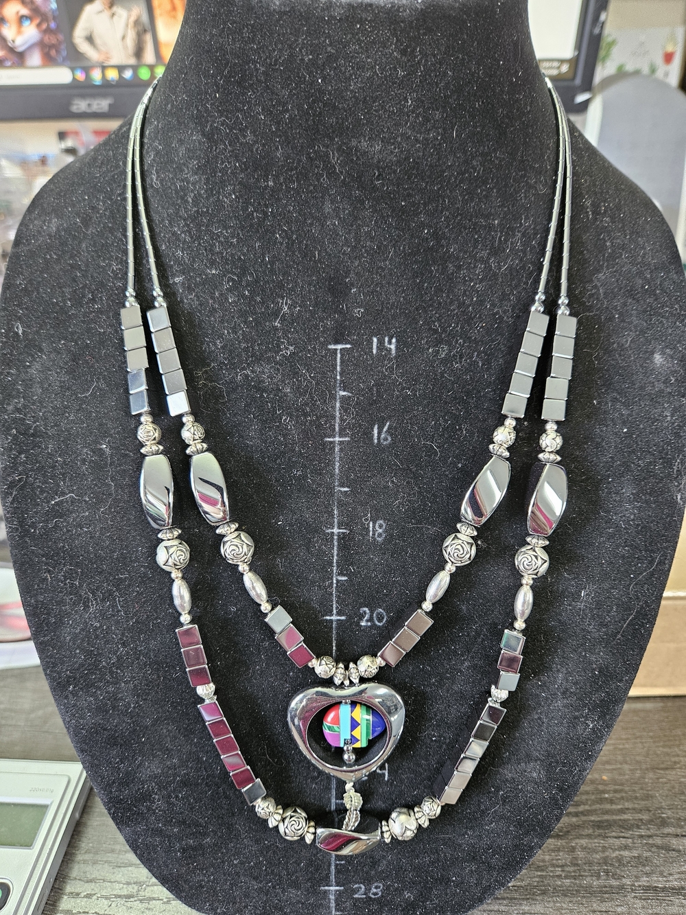 Handcrafted Black Hematite Heart Pendant Layered Necklace